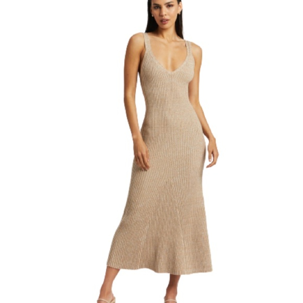 Sleeveless Ribbed Maxi Dress in Tan